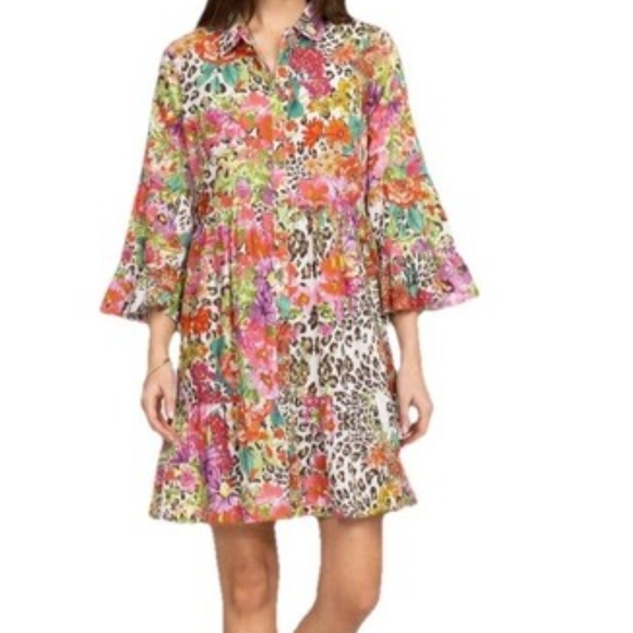 Johnny Was Wild Garden Cotton Floral and Leopard Print Mini Dress